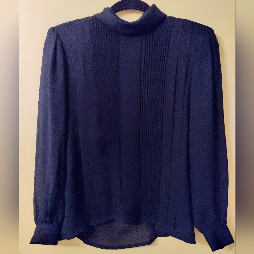 Vintage Semi-sheer Pleated Blouse (black)